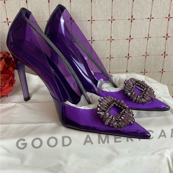 Good American 'CINDER-F*CKING-RELLA' Clear PUMP Size 9.5 Purple New Stiletto - Picture 3 of 7
